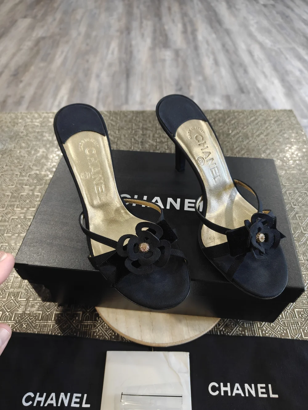 CHANEL Women's Black Camellia Mules 3